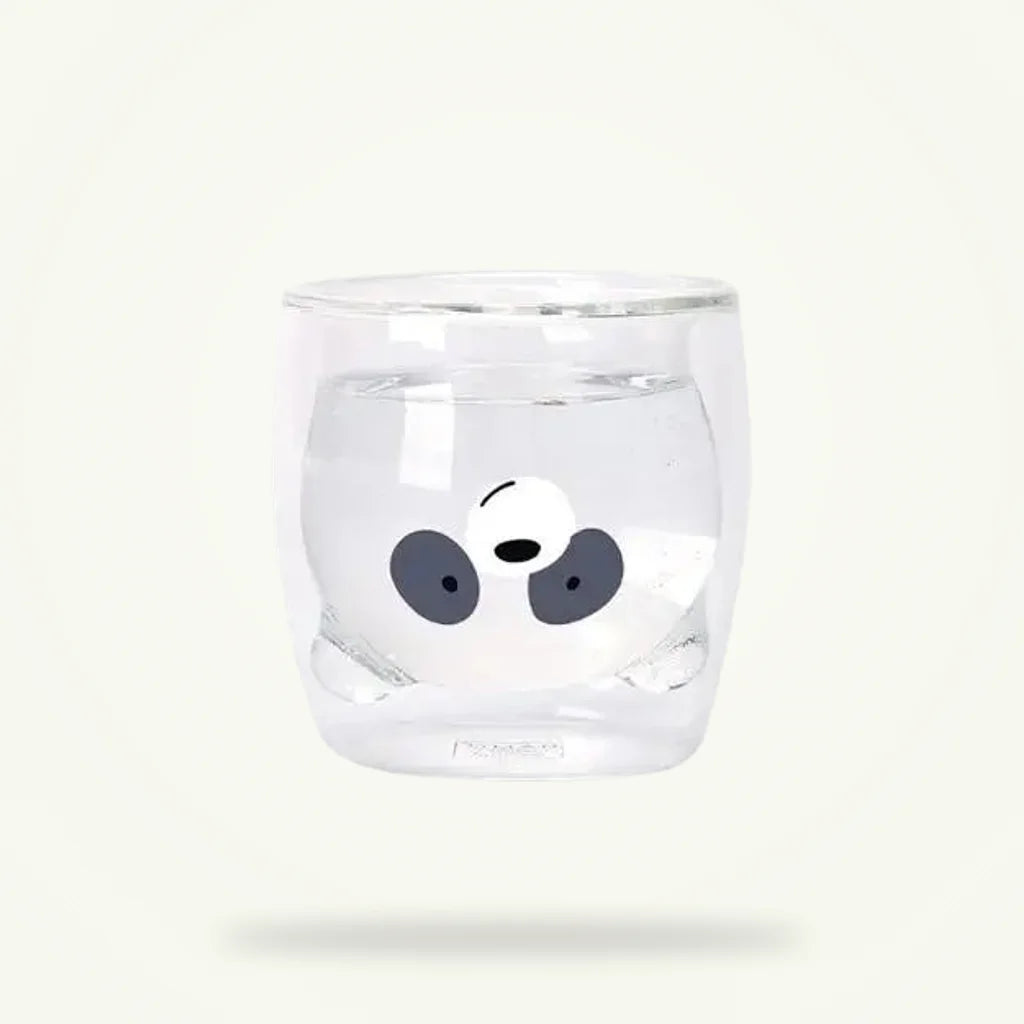 Panda Double Wall Glass Tea Cup with Infuser, 260 ml, product photo on a plain background