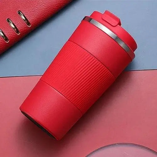 Red compact insulated coffee thermos 380ml, stainless steel body