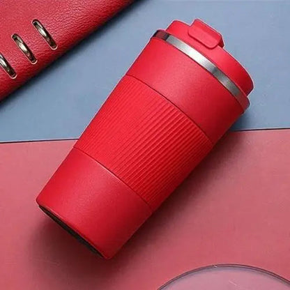 Red compact insulated coffee thermos 380ml, stainless steel body