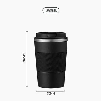 Compact 380ml insulated thermos showing lid seal close-up, leak-proof