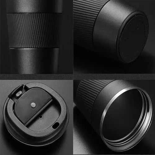 Granny Lulu insulated coffee tea bottle 380ml, lifestyle shot on wooden table