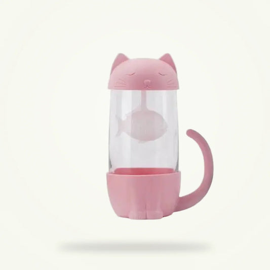 Pink Cat Glass Tea Cup with Infuser, 300 ml BPA-Free, product photo on a plain background