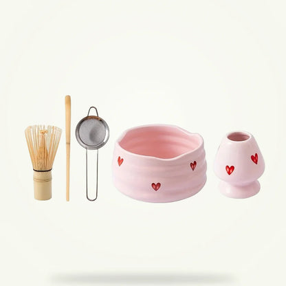 Pink Ceramic Matcha Set, 5 Pieces, product photo on a plain background
