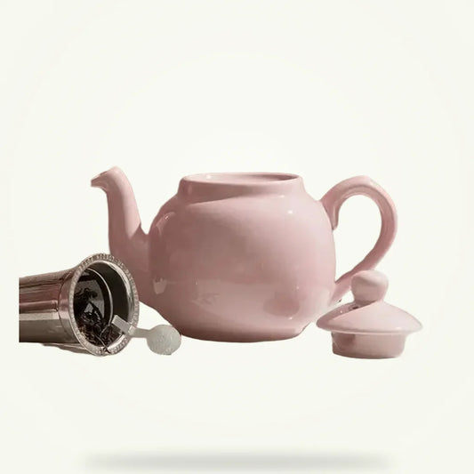 Pink Ceramic Teapot 600ml - Farmhouse Style Teapot for Two, product photo on a plain background