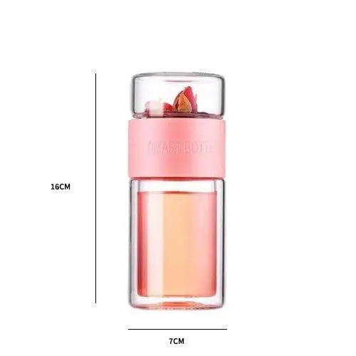 Pink tea thermos size comparison showing compact 7 oz capacity