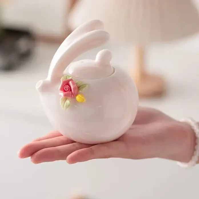 Pink rabbit porcelain teapot 180ml front view