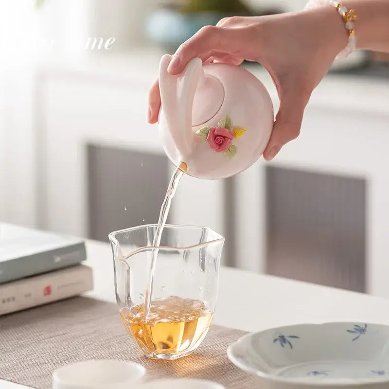 Pink rabbit teapot with lid and spout