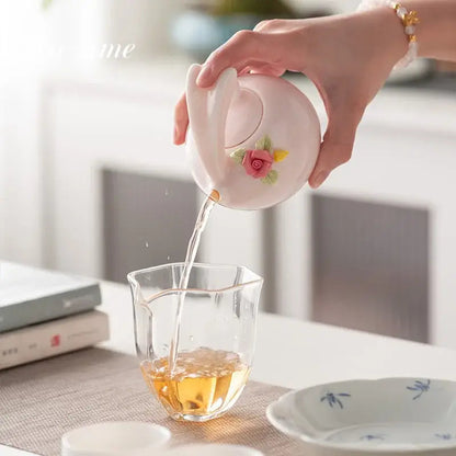 Pink rabbit teapot with lid and spout