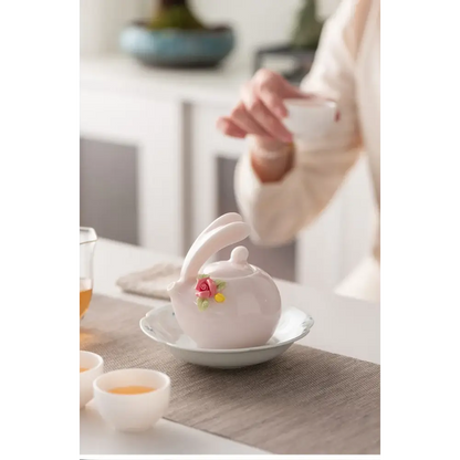 Handcrafted pink rabbit teapot for one cup