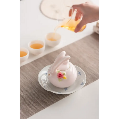 Pink rabbit porcelain teapot with handle