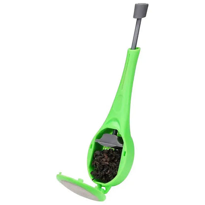 Plastic tea infuser with plunger and tea leaves