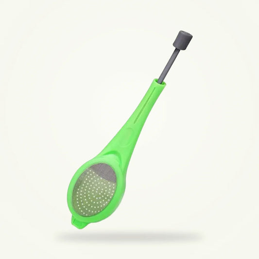 Plastic Tea Infuser with Press, product photo on a plain background