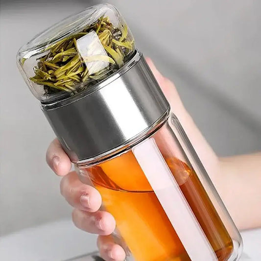 Tea infuser bottle with stainless steel strainer and lid