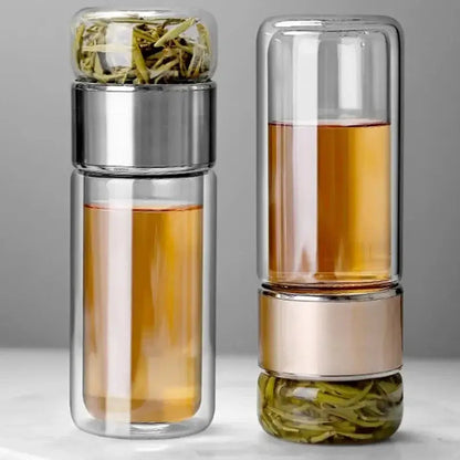 Close-up of tea leaves steeping in portable infuser
