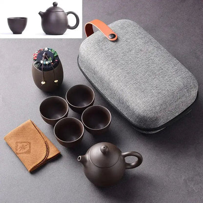 Elegant design purple clay travel tea set with carrying case, refined Yixing-style set