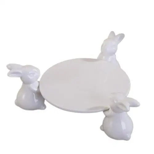 Rabbit tea tray with three rabbits on a round tray