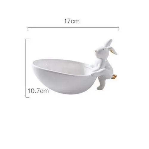 Rabbit tea tray showing dimensions with a ruler