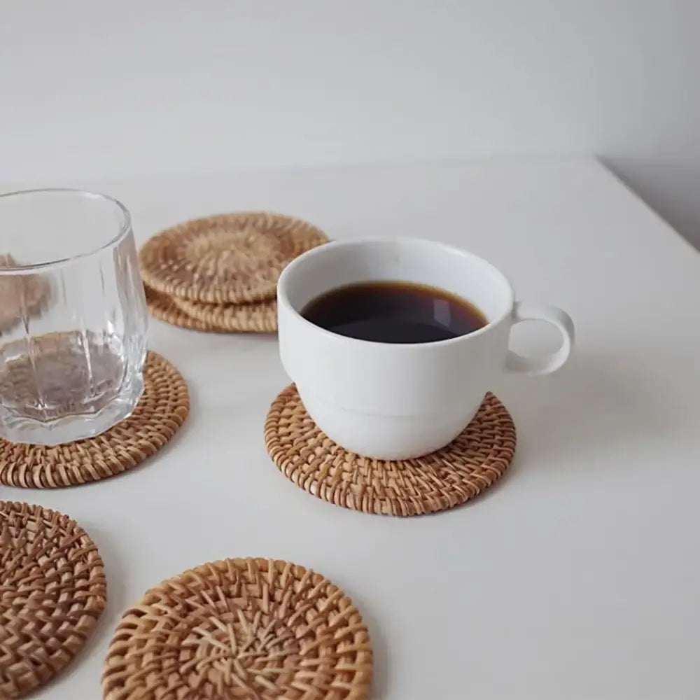 Set of raffia coasters for tea cups, natural material