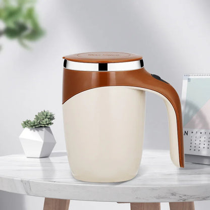 Self-stirring mug blending tea with visible swirling motion inside