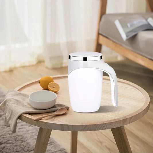 Self-stirring mug USB charging cable connected to base port