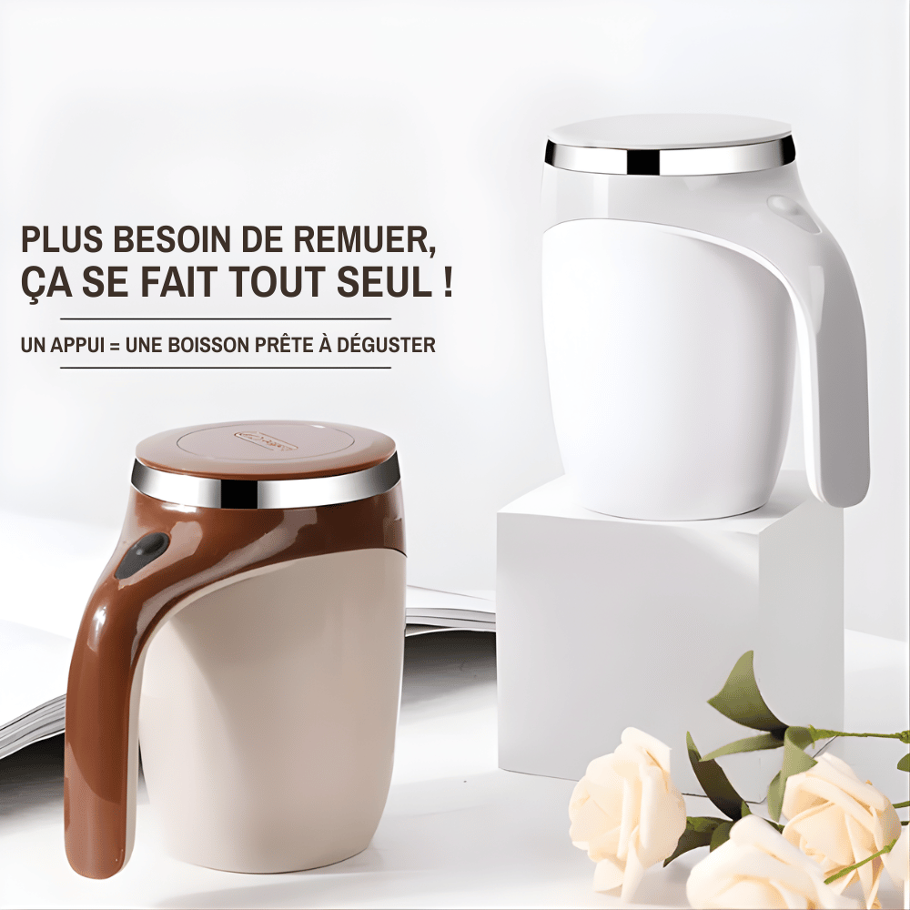 Rechargeable self-stirring mug in Cream color, coffee-color finish, 400 ml