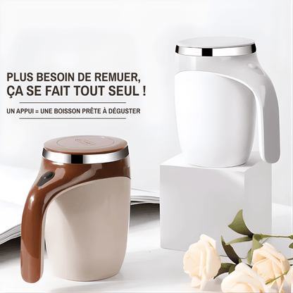 Rechargeable self-stirring mug in Cream color, coffee-color finish, 400 ml