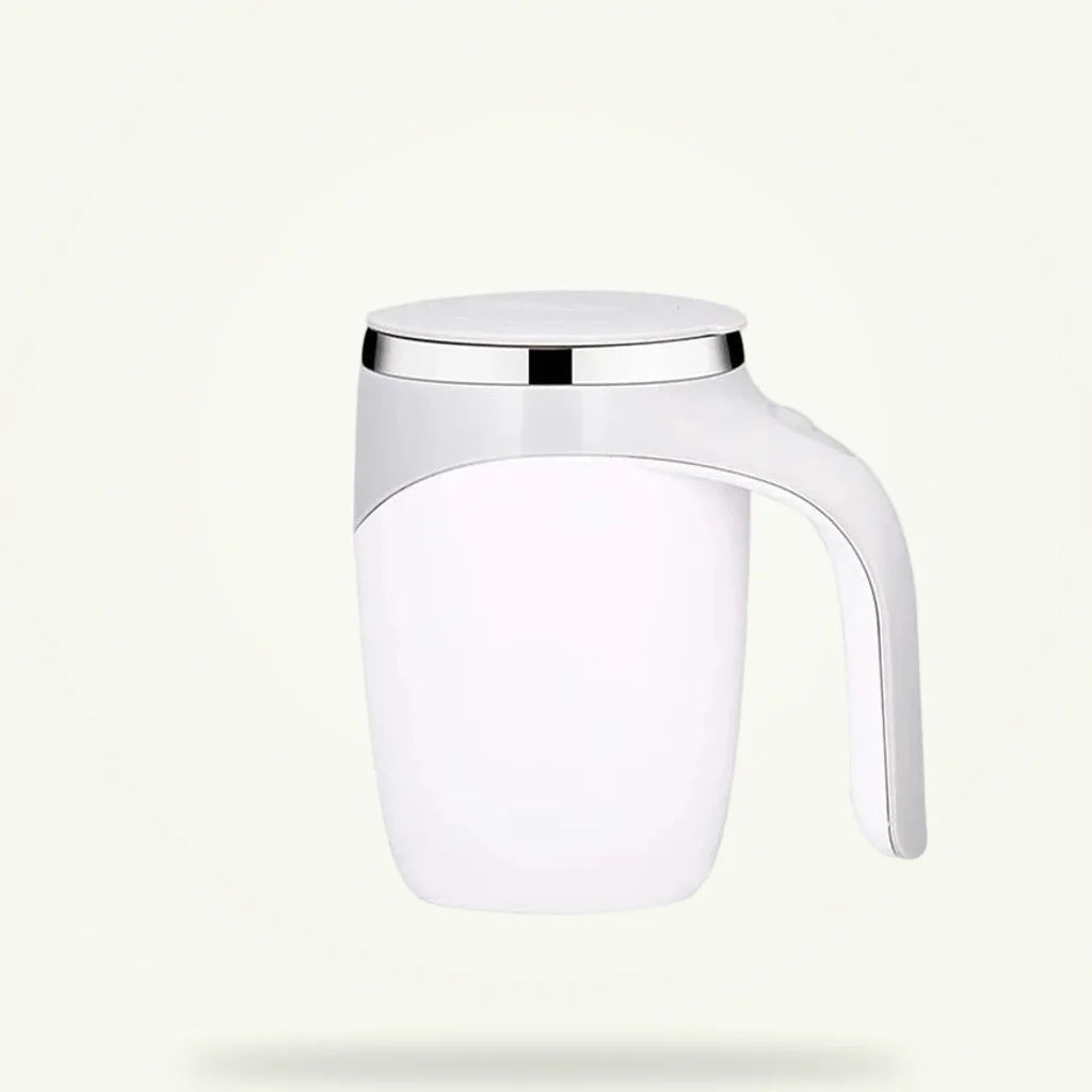 Rechargeable self-stirring mug with magnetic mixer on plain background, 400 ml