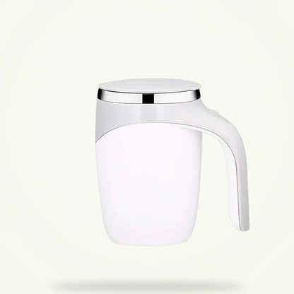 Rechargeable self-stirring mug with magnetic mixer on plain background, 400 ml