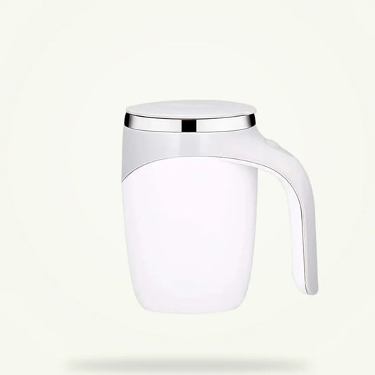 Rechargeable self-stirring mug with magnetic mixer on plain background, 400 ml