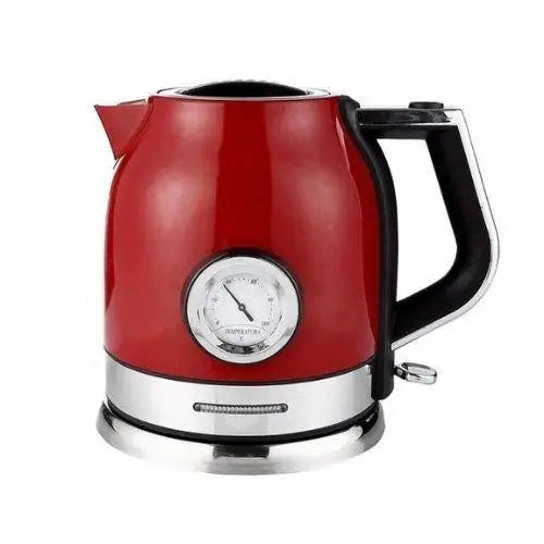 Red electric kettle with vintage style on kitchen counter
