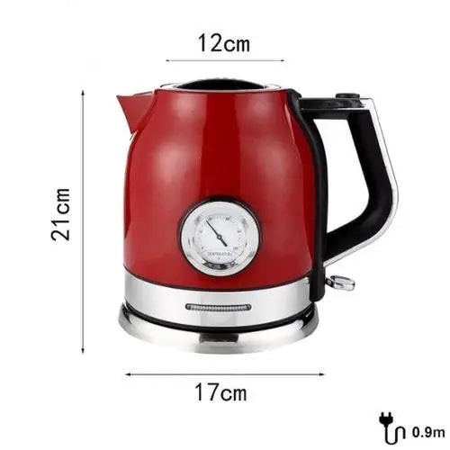 Red electric kettle size comparison with teacup
