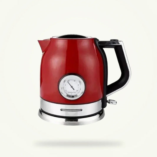 Red Electric Kettle 1.8L - Vintage Style, 1500W Fast Boil, product photo on a plain background