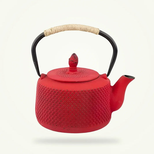 Red Japanese Cast Iron Teapot, 850 ml Enamel-Lined, product photo on a plain background