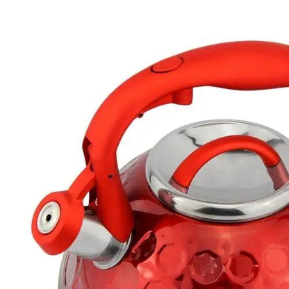Red teapot spout and handle detail