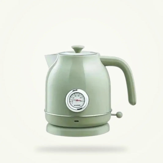 Retro Green Electric Kettle, 1.7L, 1800W, Stainless Steel, product photo on a plain background