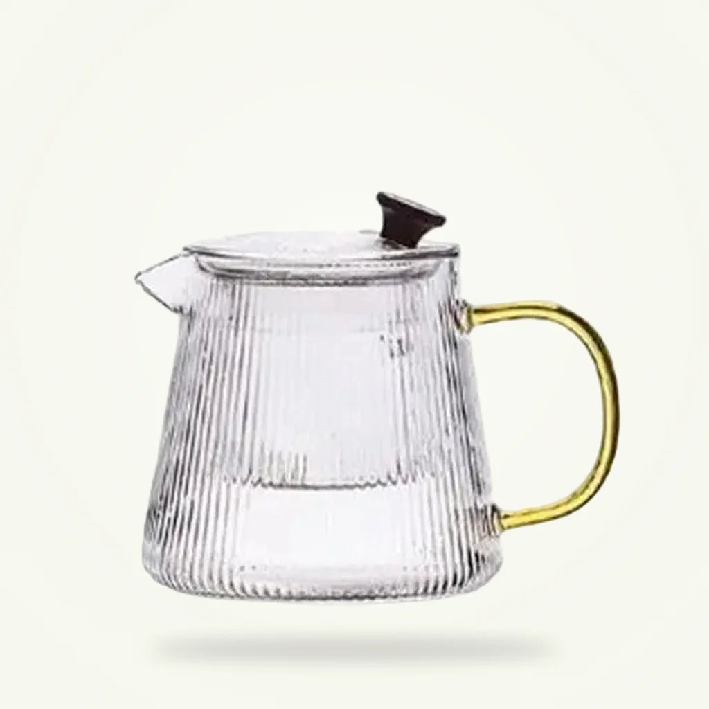 Ribbed Glass Teapot with Stainless Steel Infuser Basket, product photo on a plain background