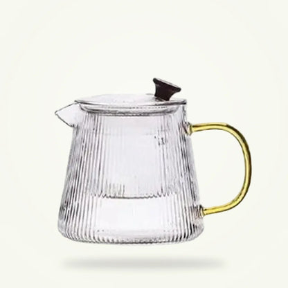 Ribbed Glass Teapot with Stainless Steel Infuser Basket, product photo on a plain background