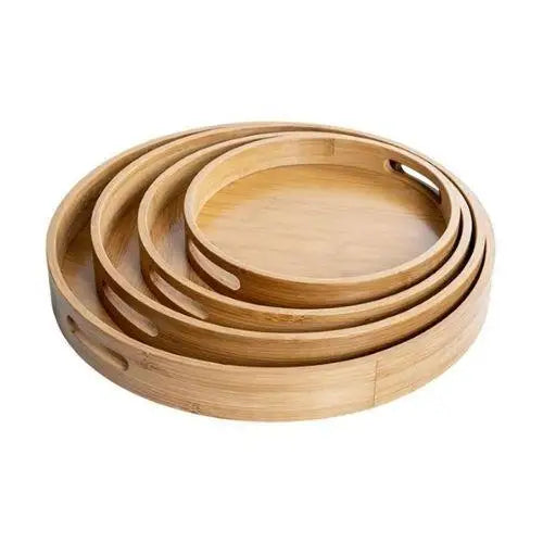 Round bamboo serving tray for tea