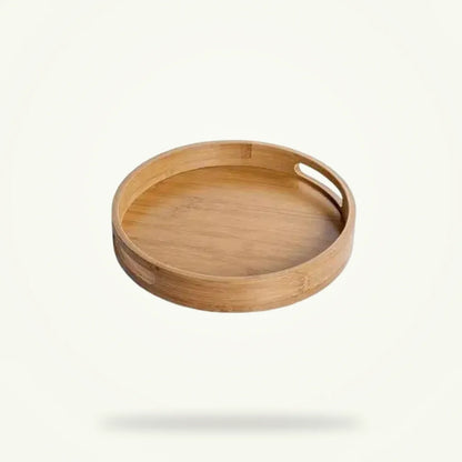 Round Bamboo Tea Tray - 25cm Serving Plate, product photo on a plain background