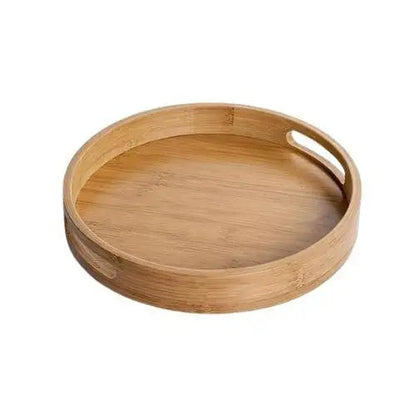 Round bamboo tea tray top view