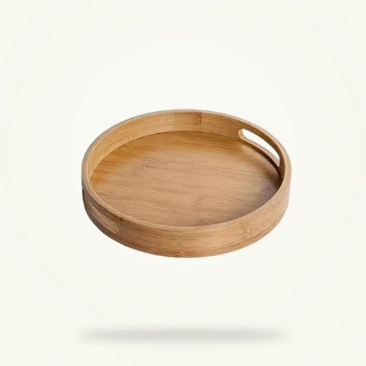 Round Bamboo Tea Tray - 30 cm Serving Plate for Teapots and Cups, product photo on a plain background