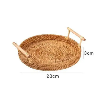 Measuring the diameter of a round wicker tea tray