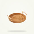 Round Wicker Tea Tray - Handwoven Japanese Style Serving Tray