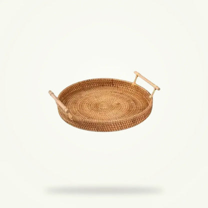 Round Wicker Tea Tray - Small Japanese Style Serving Tray, product photo on a plain background