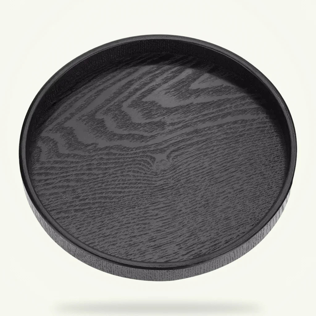 Round Wooden Tea Tray - Black, product photo on a plain background