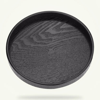 Round Wooden Tea Tray - Black, product photo on a plain background