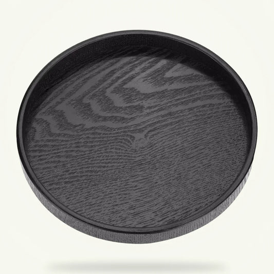 Round Wooden Tea Tray - Black, product photo on a plain background