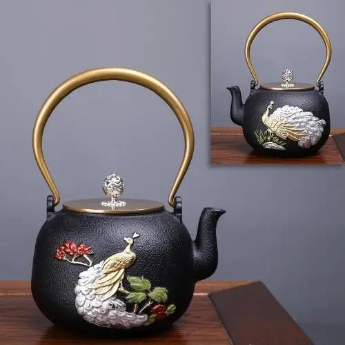 Royal peacock cast iron teapot with enamel finish