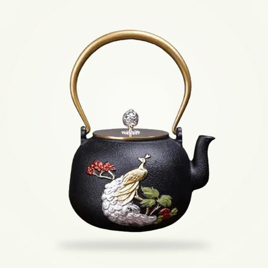 Royal Peacock Cast Iron Teapot 1200ml, product photo on a plain background