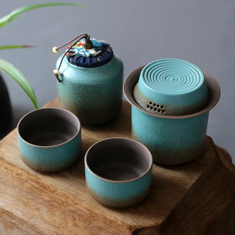 Close-up of reactive green glaze texture on ceramic teapot